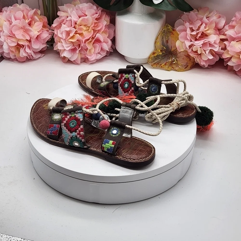 Sam Edelman Gretchen Mixed Color Gladiator Tassel Ethnic Sandals Size 7.5 - Picture 4 of 16